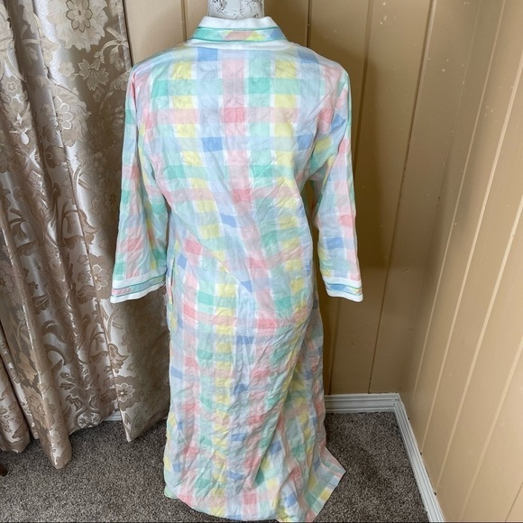 National Vintage Pastel Plaid Zip Patio House Muumuu Dress with Pockets Medium - Picture 2 of 3
